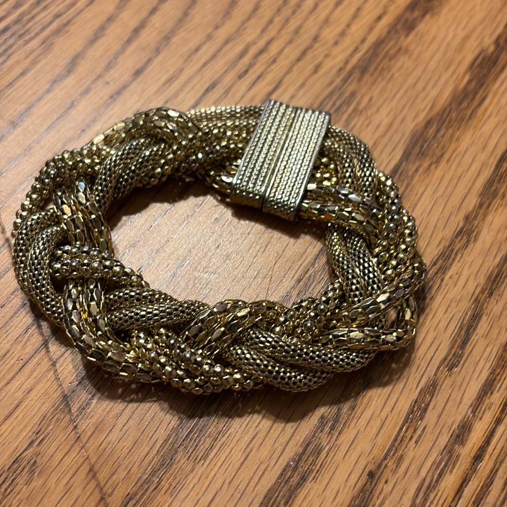 Mesh Braided Magnetic Bracelet Gold Sparkly Glam Bling Retro Chunky Statement